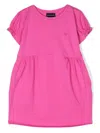 Emporio Armani Embroidered-logo Ruched-detail Dress In Pink