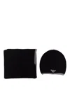 Emporio Armani Ribbed Knit Scarf And Beanie Set In Black