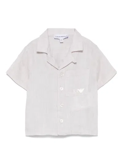 Emporio Armani Babies' Embroidered-logo Shirt In Neutrals