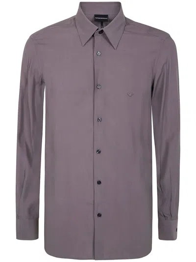 Emporio Armani Embroidered-logo Shirt In Purple