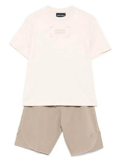 Emporio Armani Kids' Embroidered-logo Shorts Set In Neutrals