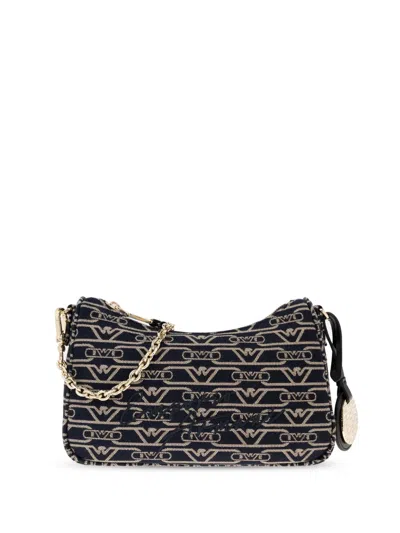 Emporio Armani Embroidered Logo Shoulder Bag In Black