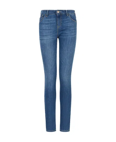 Emporio Armani Embroidered-logo Skinny Jeans In Blue