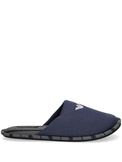 Emporio Armani Embroidered-logo Slippers In Blue