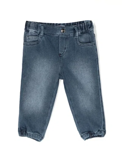 Emporio Armani Babies' Embroidered-logo Stretch-cotton Jeans In Blue