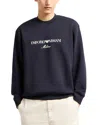 Emporio Armani Blue Crewneck Sweatshirt With Maxi Logo Lettering On The Front In Cotton Blend Stretch Man In Navy Blue