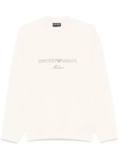 Emporio Armani Embroidered-logo Sweatshirt In Neutrals