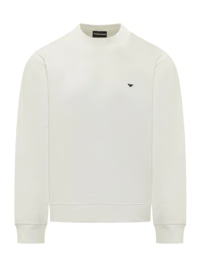 Emporio Armani Embroidered Logo Sweatshirt In Snow White