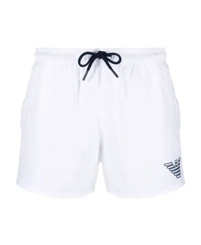 Emporio Armani Embroidered Logo Swim Shorts In White