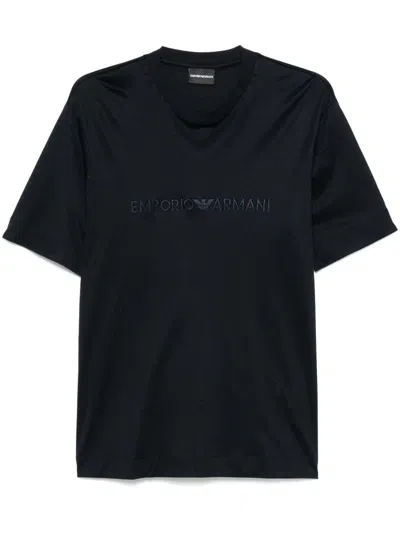 Emporio Armani Logo Embroidered Crewneck T-shirt In Black
