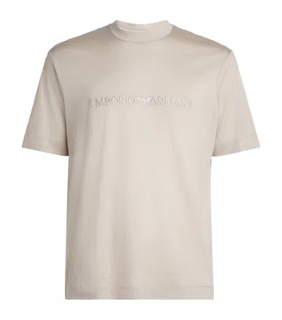 Emporio Armani Embroidered Logo T-shirt In Neutral