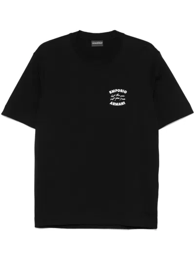 Emporio Armani Embroidered-logo T-shirt In Black