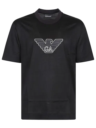 Emporio Armani Embroidered Logo T-shirt In Black