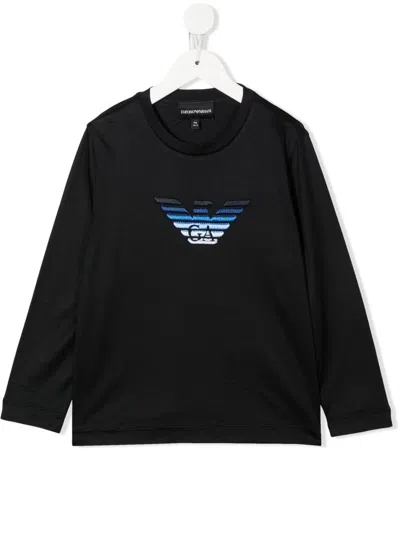 Emporio Armani Kids' Embroidered-logo T-shirt In Black