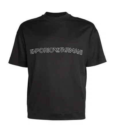 Emporio Armani Embroidered-logo T-shirt In Black