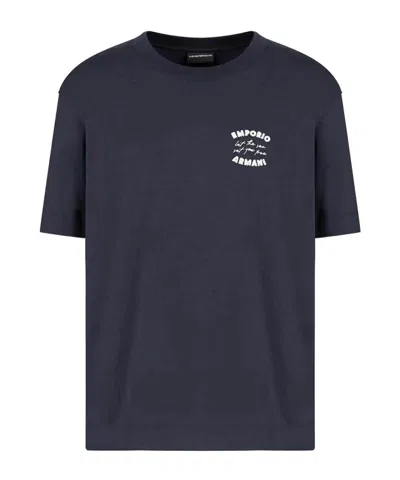 Emporio Armani Embroidered-logo T-shirt In Blue