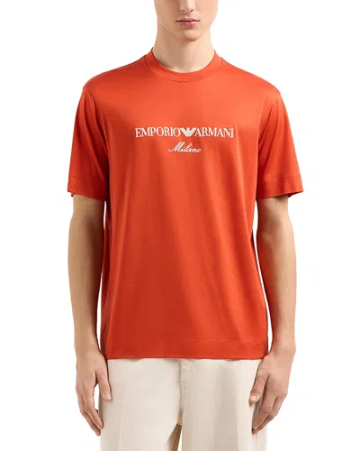 Emporio Armani Jersey-lyocell Blend T-shirt With Asv Logo Embroidery In Orange