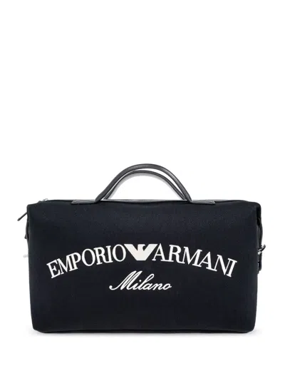 Emporio Armani Embroidered Logo Tote Bag In Blue