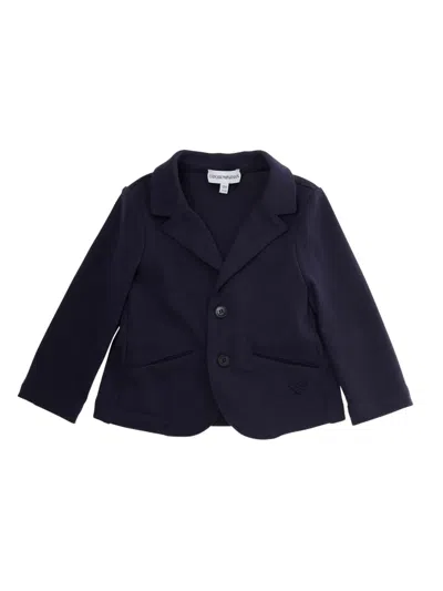 Emporio Armani Babies' Embroidered-logo Two-button Blazer In Black