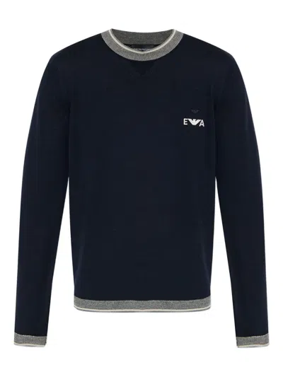 Emporio Armani Embroidered-logo Wool Sweater In Black