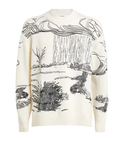 Emporio Armani Embroidered Nature Sweater In White