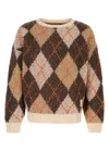 Emporio Armani Oversized Argyle Jacquard Knit Pullover In Brown