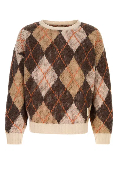 Emporio Armani Lozenge Jacquard Alpaca Blend Sweater In Brown