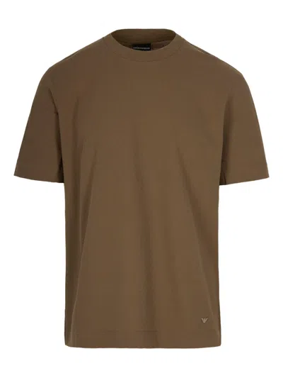 Emporio Armani Embroidered-plaque T-shirt In Brown