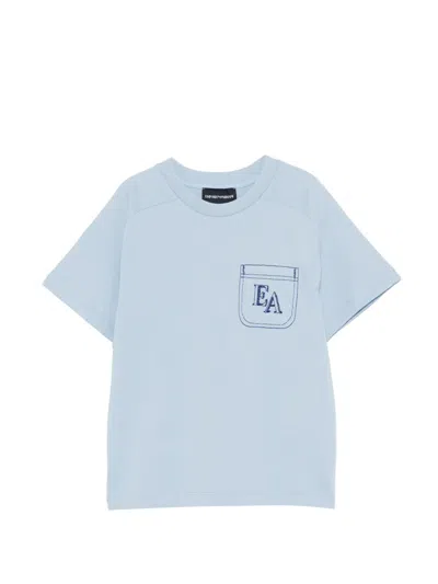 Emporio Armani Kids' Embroidered Pocket T-shirt In Blue