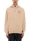 Emporio Armani Pure Cotton Sweatshirt With Floral Peace Sign Motifs In Beige