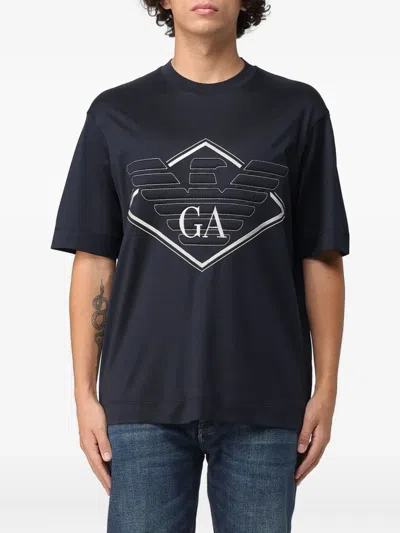 Emporio Armani Embroidered T-shirt In Blue