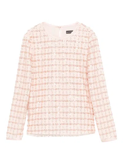 Emporio Armani Tulle Top With Sequin And Bead Embroidery In Pink