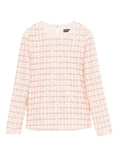 Emporio Armani Tulle Top With Sequin And Bead Embroidery In Pink