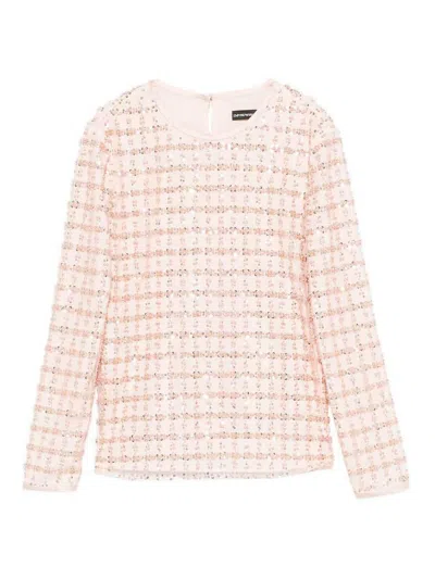 Emporio Armani Tulle Top With Sequin And Bead Embroidery In Pink