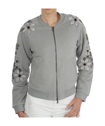 Emporio Armani Embroidered Zipper Casual Jacket In Gray