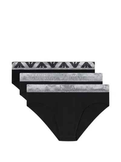 Emporio Armani Embroidered-logo Briefs (set Of Three) In Black