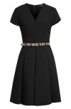 Emporio Armani Emma Belted Flare Minidress In Solid Black