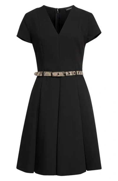 Emporio Armani Emma Belted Flare Minidress In Solid Black