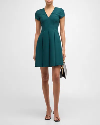 Emporio Armani Emma Pleated A-line Mini Dress In Pine Green