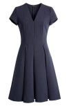 Emporio Armani Emma Pleated V-neck Mini Dress In Solid Blue Navy