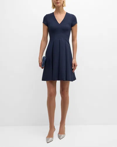 Emporio Armani Emma Pleated V-neck Mini Dress In Navy Blue