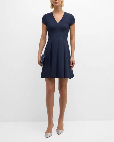 Emporio Armani Emma Pleated V-neck Mini Dress In Solid Blue Navy