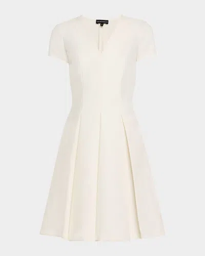 Emporio Armani Emma Pleated V-neck Mini Dress In Off White