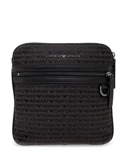 Emporio Armani All-over Lettering Messenger Bag In Black