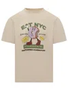 Emporio Armani Cotton Jersey T-shirt With New York Print In Neutral