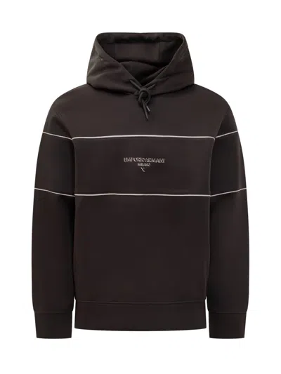 Emporio Armani Stripe-detail Long-sleeve Hoodie In Black