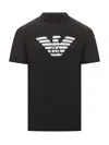 Emporio Armani Black Crewneck T-shirt With Logo Embroidery On The Front In Multi