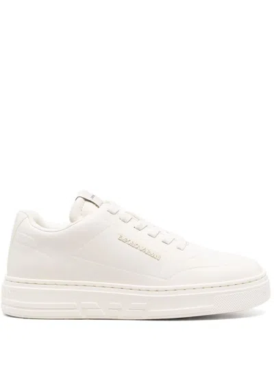 Emporio Armani Thermoformed-detail Leather Sneakers In Beige