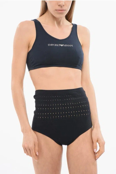 Emporio Armani Emporio Stretch Cotton Sports Bra With Printed Logo In Black