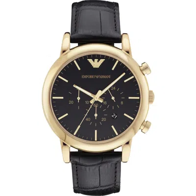 Emporio Armani Emporio Armani Leather Strap Watch, 46mm In Black/gold